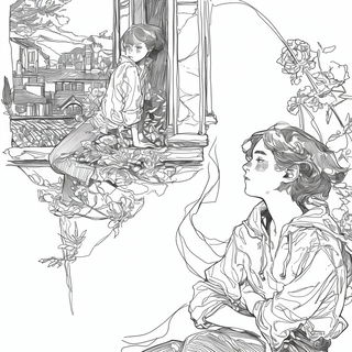 Floramachina Mosaicism style, Midjourney V6.1: black-and-white manga comic strip