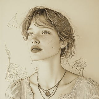 Floramachina Mosaicism style, Midjourney V6.1: photographic portrait of female protagonist