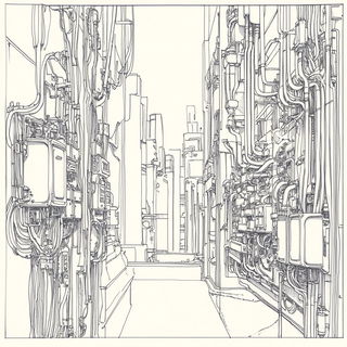Floramachina Mosaicism style, Midjourney V6.1: technical infrastructure blueprint schematics