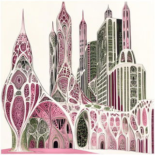 Stripecrow Paperglyphics style, Midjourney V6.1: megacity with futuristic bioarchitecture
