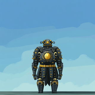 Scalecostume style, Midjourney V6.1: concept art character design of retropunk steam knight