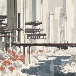 Alpine Ink Ornithology style, Midjourney V6.1: megacity with futuristic bioarchitecture