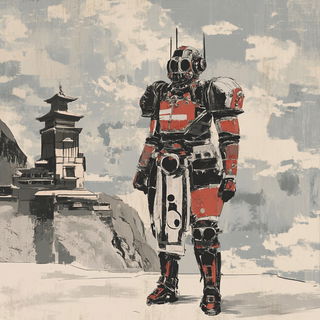 Alpine Ink Ornithology style, Midjourney V6.1: concept art character design of retropunk steam knight