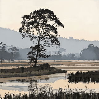 Alpine Ink Ornithology style, Midjourney V6.1: realistic landscape photograph of quiet dawn