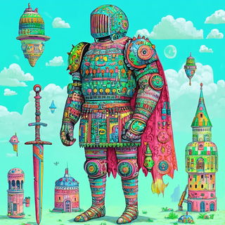Tessellacrylic style, Midjourney V6.1: concept art character design of retropunk steam knight