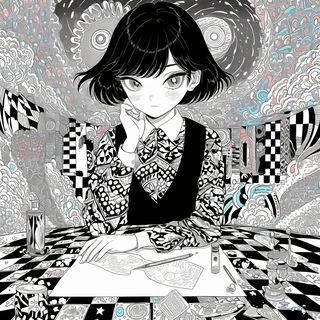 Tessellacrylic style, Midjourney V6.1: black-and-white manga comic strip