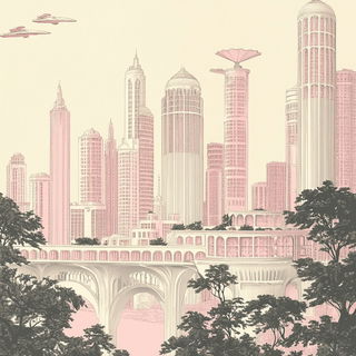 Verdigris Gilt style, Midjourney V6.1: megacity with futuristic bioarchitecture