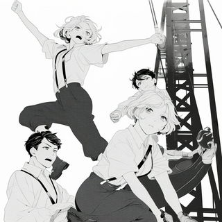 Verdigris Gilt style, Midjourney V6.1: black-and-white manga comic strip