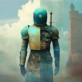 Red Occlusion style, Midjourney V6.1: concept art character design of retropunk steam knight