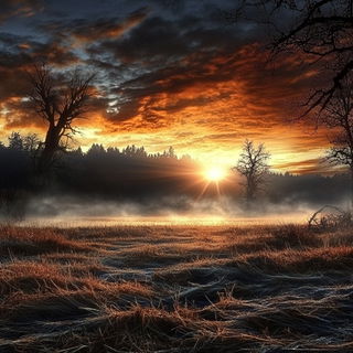 Cinnabar Spinebinding style, Midjourney V6.1: realistic landscape photograph of quiet dawn