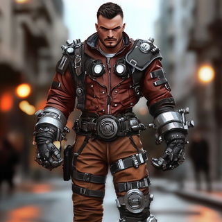 Canoecircus style, Midjourney V6.1: concept art character design of retropunk steam knight