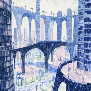 Contourvista style, Midjourney V6.1: megacity with futuristic bioarchitecture
