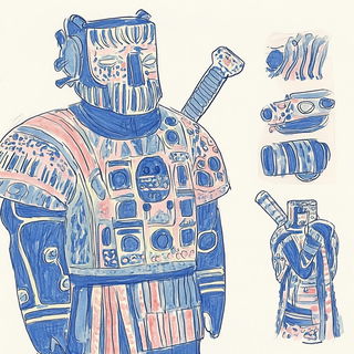 Contourvista style, Midjourney V6.1: concept art character design of retropunk steam knight