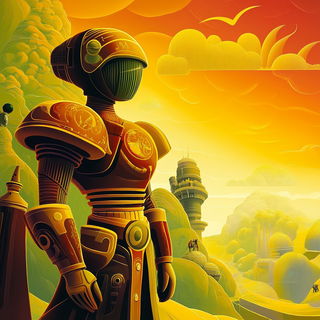 Radiant Highway Futurism style, Midjourney V6.1: concept art character design of retropunk steam knight