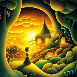 Radiant Highway Futurism style, Midjourney V6.1: retro fairy-tale illustration