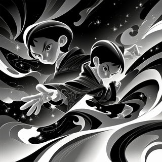 Radiant Highway Futurism style, Midjourney V6.1: black-and-white manga comic strip