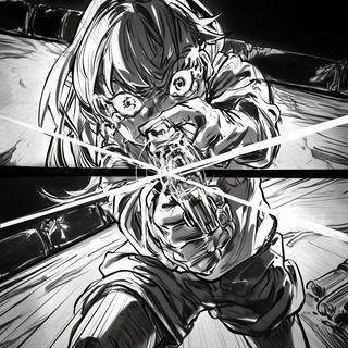 Wirestroke Calligrafunk style, Midjourney V6.1: black-and-white manga comic strip