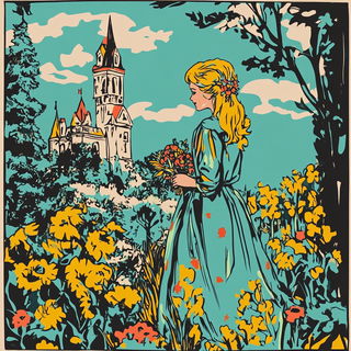 Onyx Splattersilk style, Midjourney V6.1: retro fairy-tale illustration
