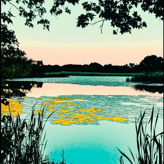 Onyx Splattersilk style, Midjourney V6.1: realistic landscape photograph of quiet dawn