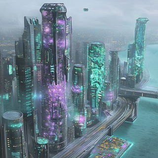 Tenonwild style, Midjourney V6.1: megacity with futuristic bioarchitecture