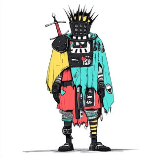Hatchwild style, Midjourney V6.1: concept art character design of retropunk steam knight