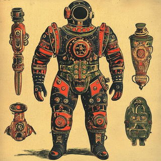 Amaterasu Panelworks style, Midjourney V6.1: concept art character design of retropunk steam knight