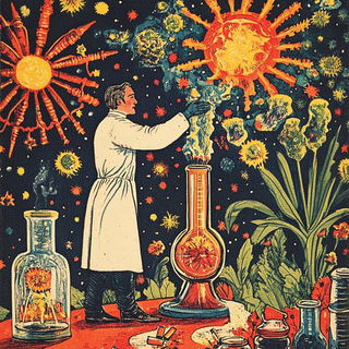 Amaterasu Panelworks style, Midjourney V6.1: editorial illustration for popular scientific magazine cover