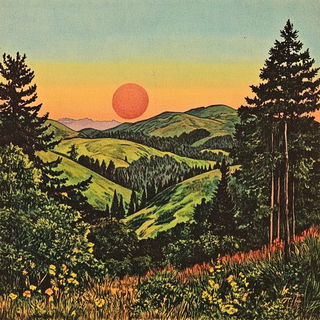 Amaterasu Panelworks style, Midjourney V6.1: realistic landscape photograph of quiet dawn