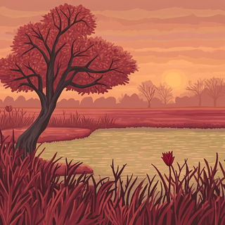 Botanitectonics style, Midjourney V6.1: realistic landscape photograph of quiet dawn