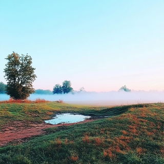 Papercast Valleymaking style, Midjourney V6.1: realistic landscape photograph of quiet dawn