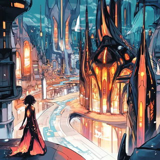 Marblegate Velocism style, Midjourney V6.1: megacity with futuristic bioarchitecture