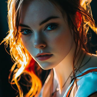 Marblegate Velocism style, Midjourney V6.1: photographic portrait of female protagonist