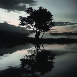 Riverthorn style, Midjourney V6.1: realistic landscape photograph of quiet dawn