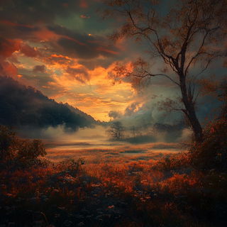 Wavefold Chintz style, Midjourney V6.1: realistic landscape photograph of quiet dawn