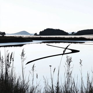 Sediment Bloom style, Midjourney V6.1: realistic landscape photograph of quiet dawn