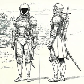 Stratacinder style, Midjourney V6.1: concept art character design of retropunk steam knight