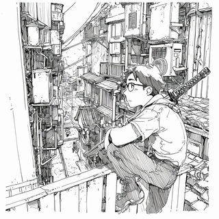 Stratacinder style, Midjourney V6.1: black-and-white manga comic strip