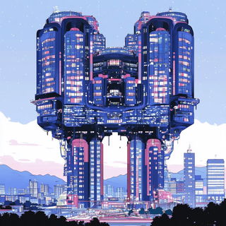 Petal Afterimage style, Midjourney V6.1: megacity with futuristic bioarchitecture