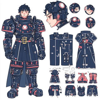 Petal Afterimage style, Midjourney V6.1: concept art character design of retropunk steam knight
