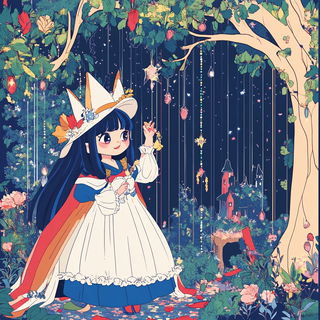 Petal Afterimage style, Midjourney V6.1: retro fairy-tale illustration