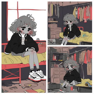 Petal Afterimage style, Midjourney V6.1: black-and-white manga comic strip