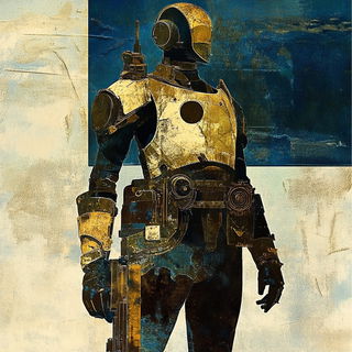 Blue Ice Cataclysm style, Midjourney V6.1: concept art character design of retropunk steam knight