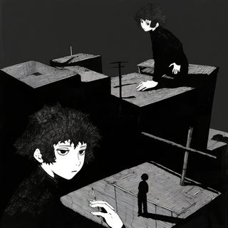 Refractobloom style, Midjourney V6.1: black-and-white manga comic strip