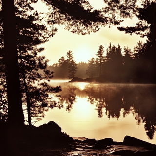 Chromaflux style, Midjourney V6.1: realistic landscape photograph of quiet dawn