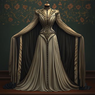 Hatching Under the Eaves style, Midjourney V6.1: haute-couture fashion outfit
