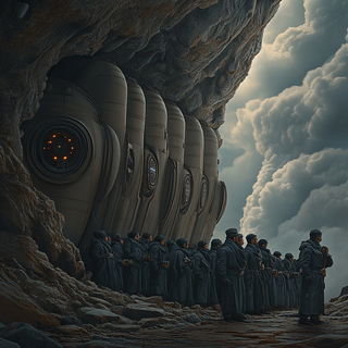 Hatching Under the Eaves style, Midjourney V6.1: cinematic shot from sci-fi movie