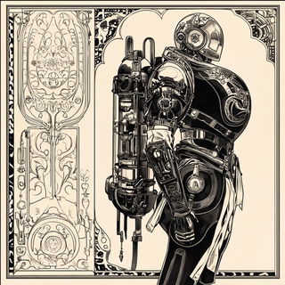 Pyramodelia style, Midjourney V6.1: concept art character design of retropunk steam knight
