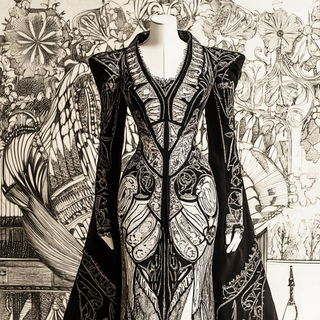Pyramodelia style, Midjourney V6.1: haute-couture fashion outfit