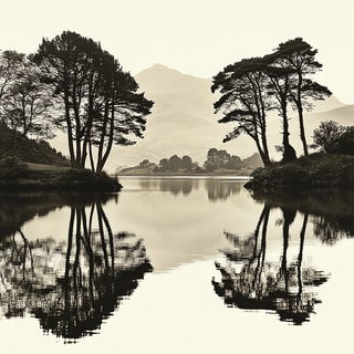 Pyramodelia style, Midjourney V6.1: realistic landscape photograph of quiet dawn