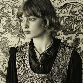 Pyramodelia style, Midjourney V6.1: photographic portrait of female protagonist